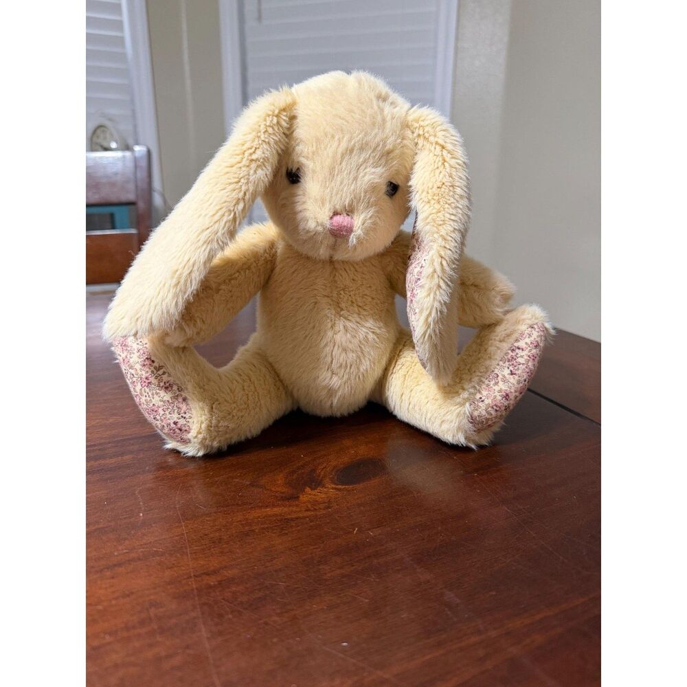 Pier 1 Imports Hopper beige floral 8" plush bunny rabbit